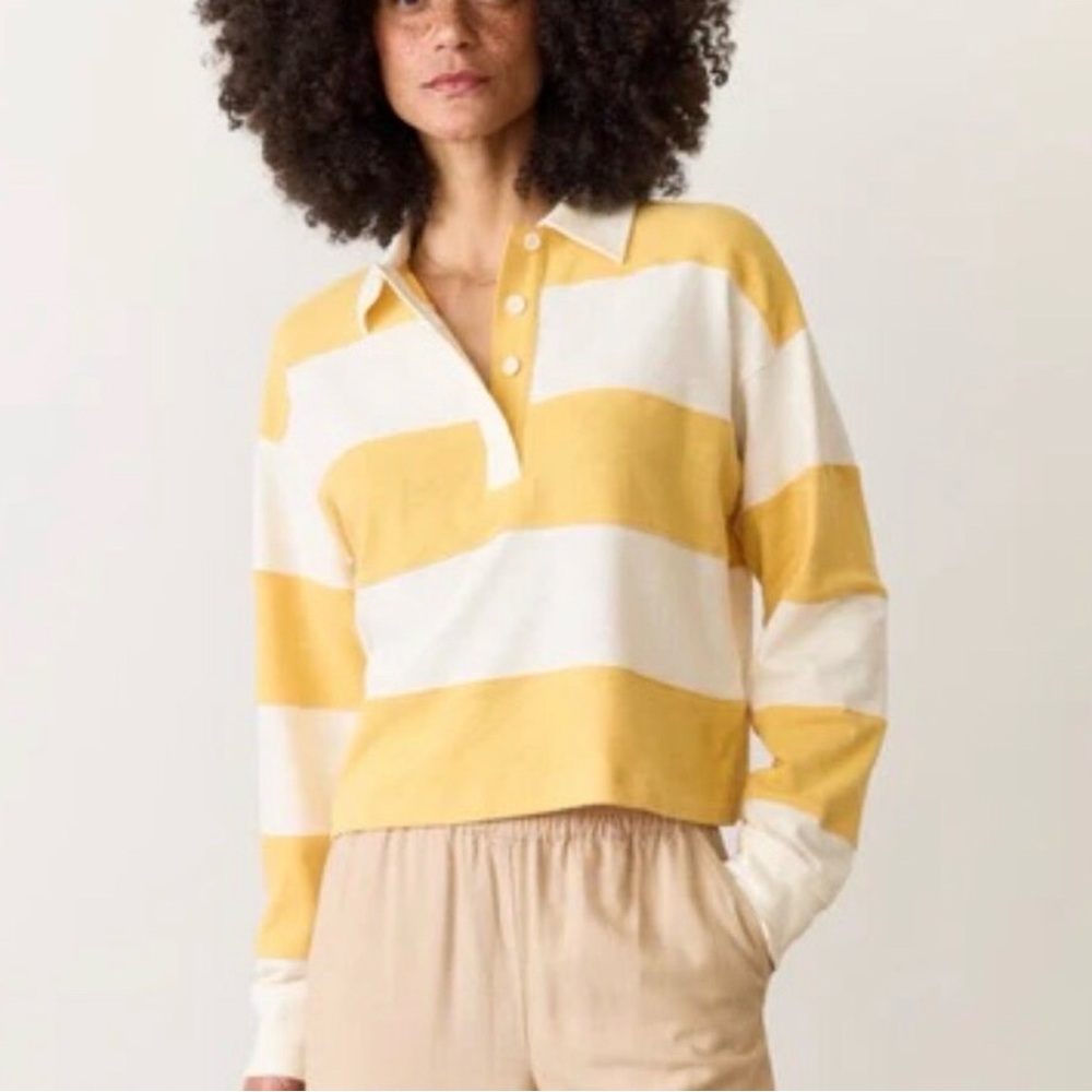 Marine Layer Rugby Crop Polo Gold Stripe